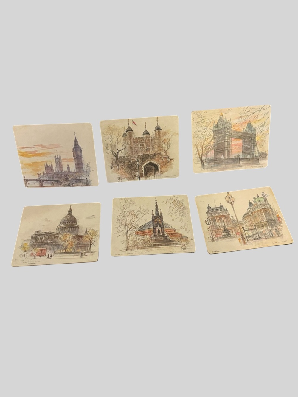 Set of 6 Cork Backed London Landmarks Pictorial Placemats Rectangular